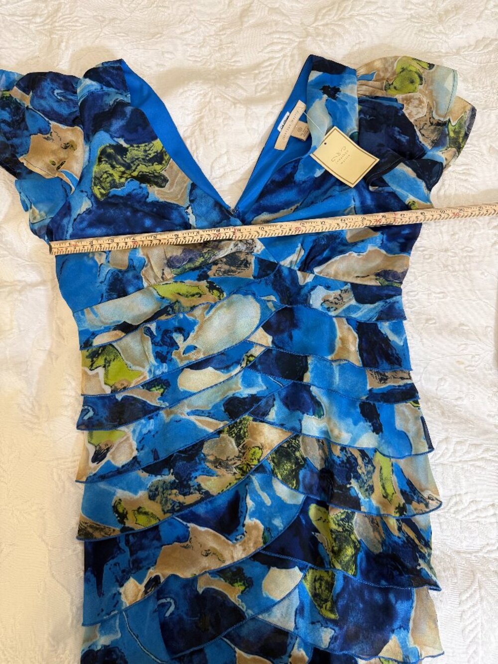 NWT Jonathan Martin Blue Floral Tiered Ruffle Dress Size 8 - Picture 4 of 5